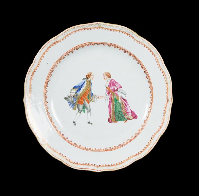 Chinese export porcelain famille rose dinner plate with european couple | MasterArt